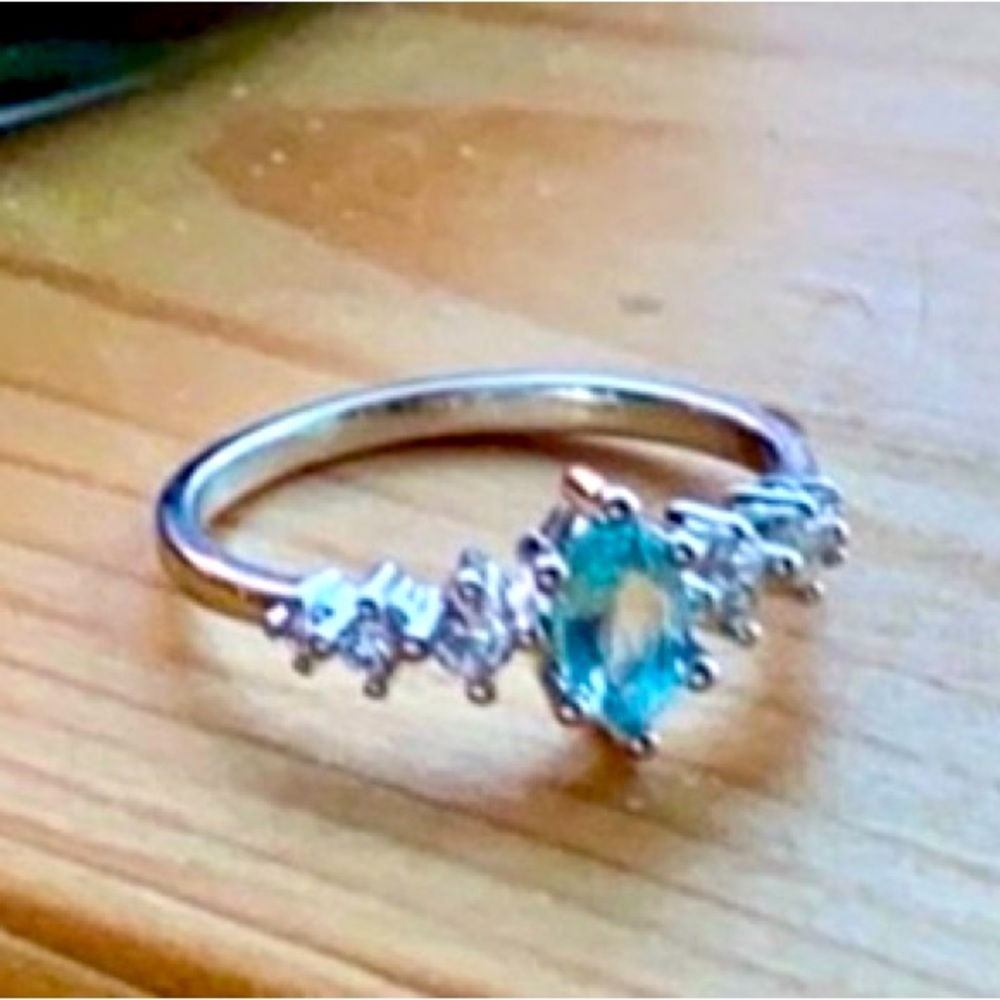Marquis Cut Ring, Simulated Blue and White Quartz Silver Plated, Size 7 - Picture 7 of 7